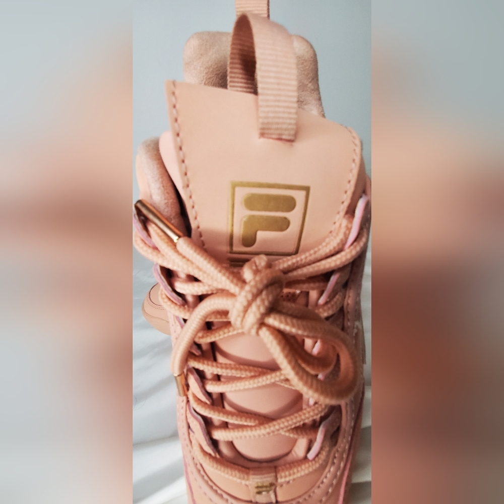 FILA Disruptor Women's Peach Color and Metalic Gold Accent Sneakers - Picture 8 of 11